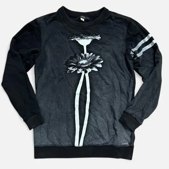 Diesel Black & White Floral Monochromatic Striped Sleeve 78 Back Sweater XXS - Picture 1 of 8